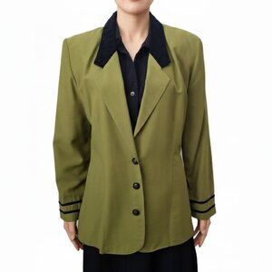 Vintage 90s Francine Browner Womens Blazer Green and Black 3 Button Front Large